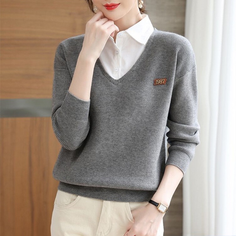 Pull astronomique à manches longues pour femmes, pulls pour dames, tricots, chemise, faux haut en deux pièces, printemps, automne, hiver, nouvelle mode