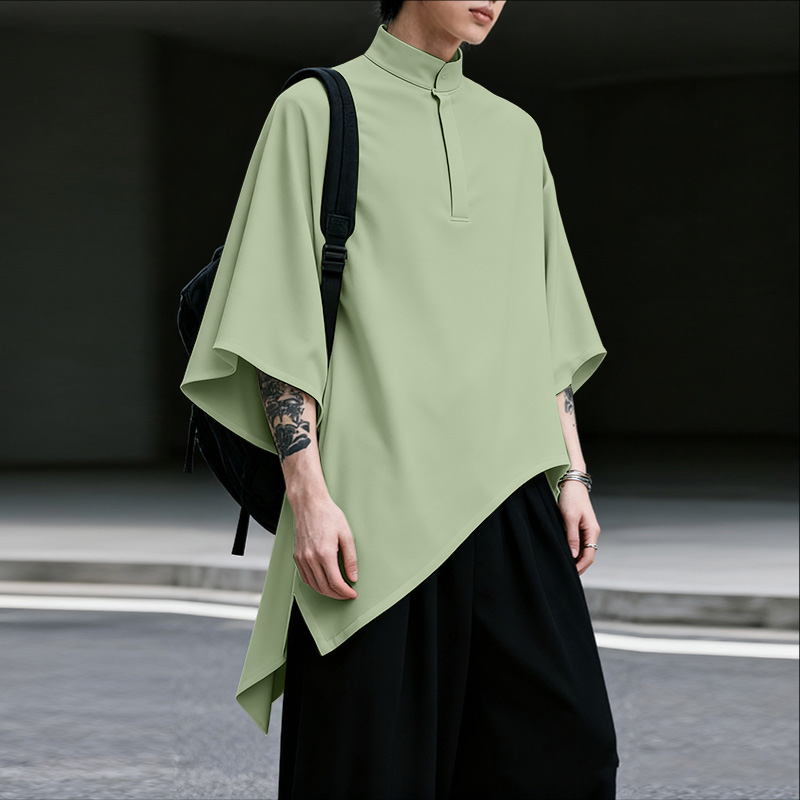 INCERUN Camicia Irregolare da Uomo Tinta Unita Colletto alla coreana Mezza Manica Maschile Top Streetwear Stile Coreano Moda Casual Abbigliamento Uomo