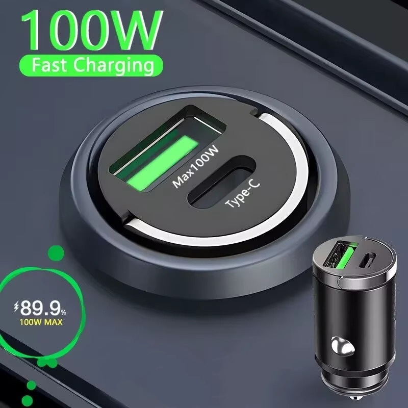 Carregador Rápido Mini 100W PD QC com Anel de Puxar, Adaptador de Carregamento USB C para iPhone, Xiaomi, Samsung, Huawei