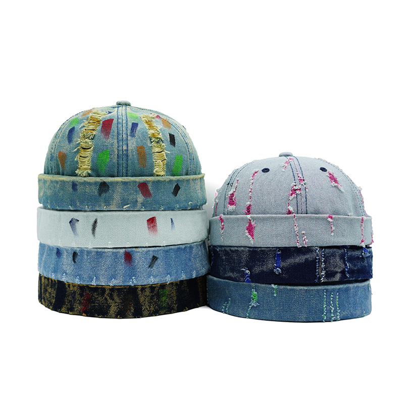 Tear Broken Denim Docker Cap Kleurrijke randloze petten zonder vizier Verstelbare katoenen polyester hoed Hoeden Outdoor Street Hip Hop