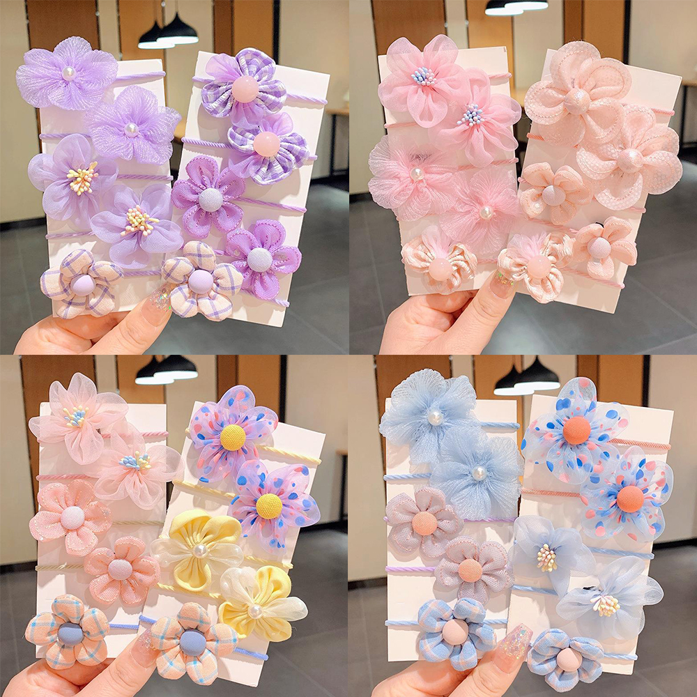 10 pçs crianças malha flor laço de cabelo com boa elasticidade laço do bebê bandana princesa headwear bonito menina elástico