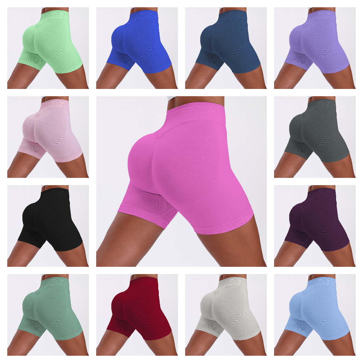 Shorts femininos sem costura, com efeito levanta bumbum, para treino, com controle de barriga, elásticos, de cor sólida, estilo biker, para uso casual.