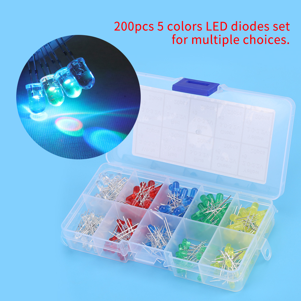 200 pièces 3mm 5mm rouge jaune blanc vert bleu assortiment émettant Diodes LED Kit de lumière ensemble