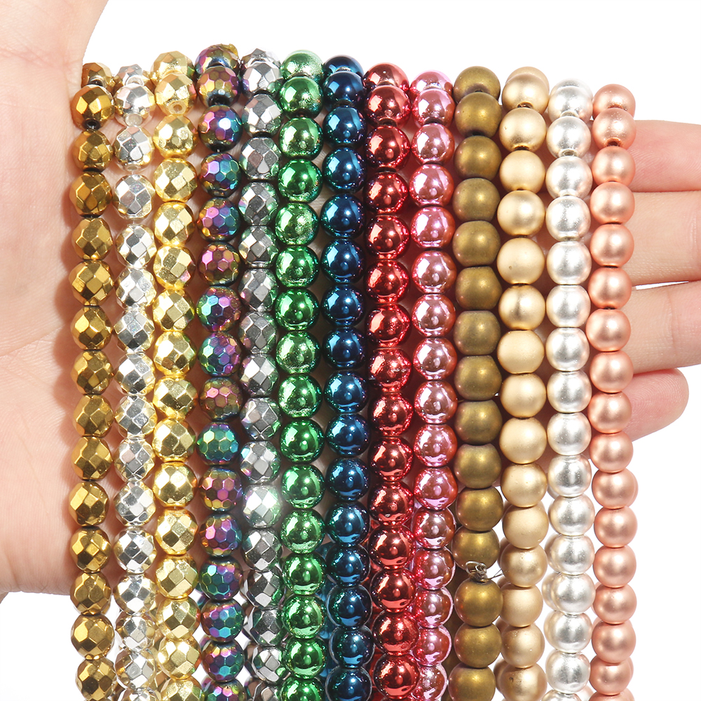 Perles Rondes en Pierre Hématite pour Travaux Manuels, Accessoire en Argent et Or, Naturel, pour Fabrication de Bijoux, Bracelet, Boucle d'Oreille, 2 à 10mm, 15 Pouces