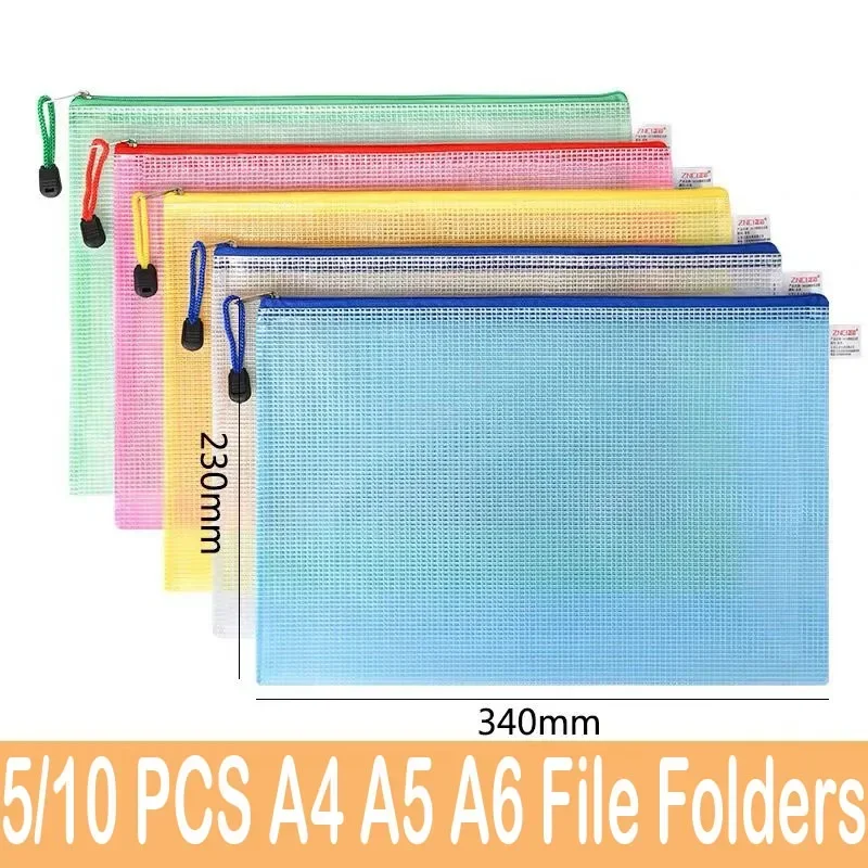 Carpeta de almacenamiento de papelería, bolsa de malla con cremallera para archivos, bolsa para documentos A4 A5 A6, carpetas de archivos con cremallera, suministros escolares y de oficina, 5/10 Uds.