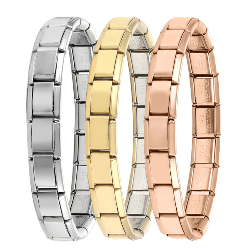 Pulseira Elástica em Aço Inoxidável, Pulseira Italiana, Design Simples, Presentes de Jóias DIY, Homens e Mulheres, 9mm Largura, Moda