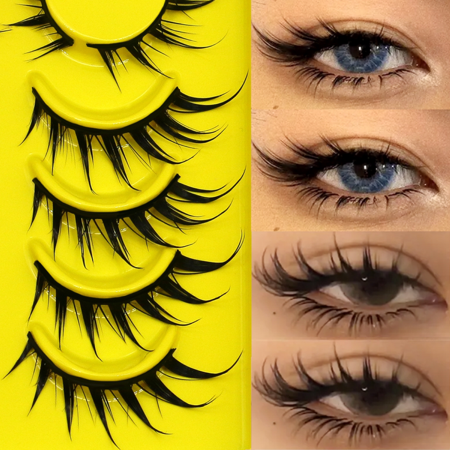 Lasvirey Pestañas de ojo de gato, pestañas de manga, estilos 3D de visón sintético, suaves, cruzadas, tenues, naturales, con extremos alados, pestañas alargadas, maquillaje.