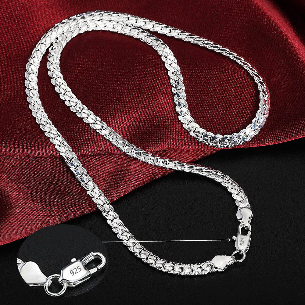 Collar de plata de ley 925 con cadena lateral de 6mm, collar de 16/18/20/22/24 pulgadas para mujer y hombre, regalos de joyería de compromiso de boda a la moda
