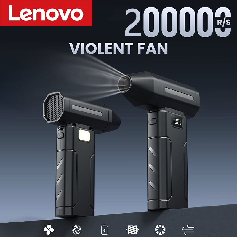 Портативный электрический воздуходув Lenovo Turbo Fan с частотой вращения 200000 об/мин, инструмент для очистки, продувки снега с автомобиля, 4 регулируемые скорости, зарядка Type-C