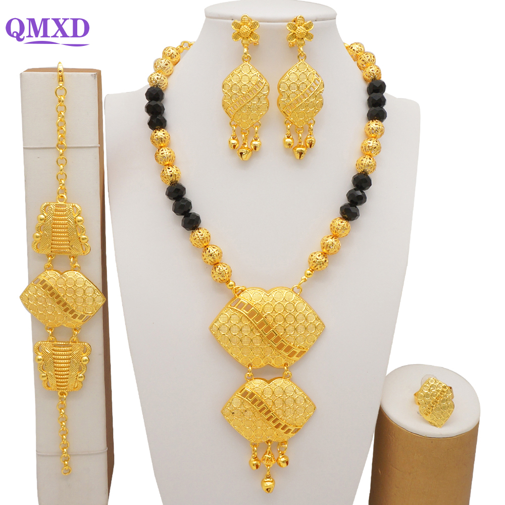 Ensemble de bijoux en or de Dubaï pour femmes, collier NigWin, boucles d'oreilles, mariage africain, cadeaux pour patients éthiopiens