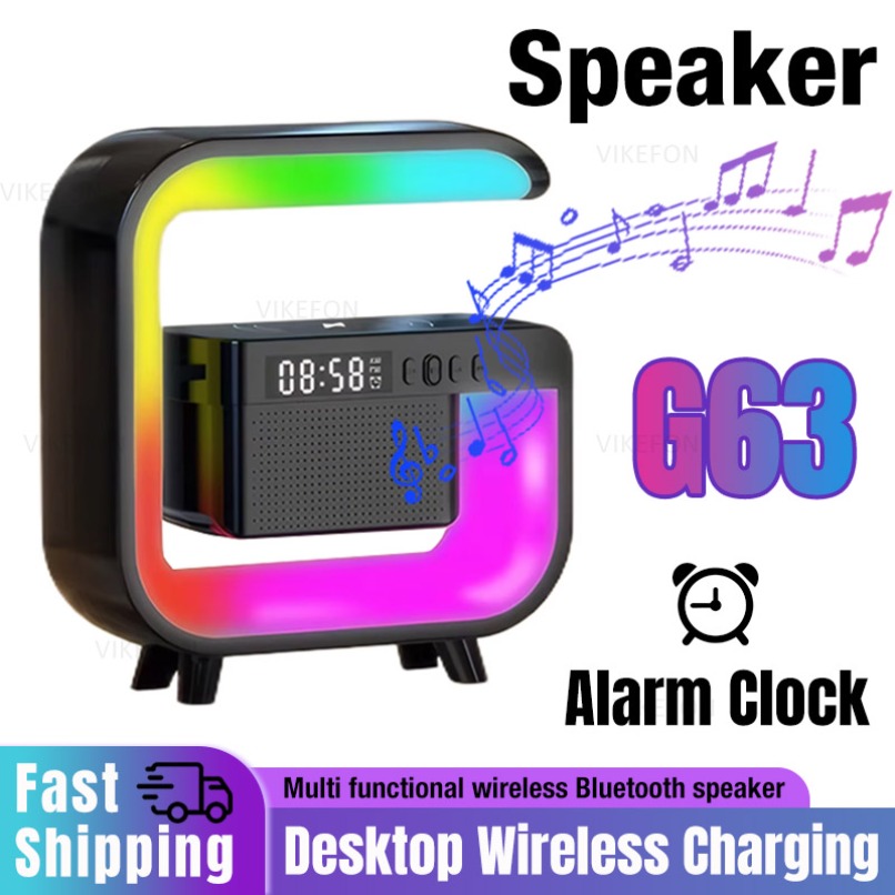 Wielofunkcyjny zegar biurkowy Atmosphere RGB Nightlight Bezprzewodowa ładowarka Głośniki Bluetooth do iPhone'a Samung Xiaomi Szybkie ładowanie