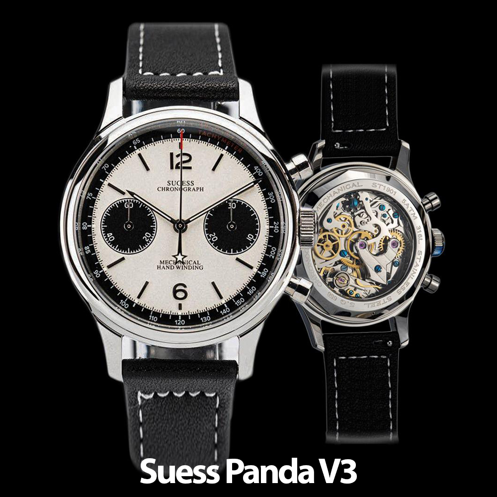 Relógio Masculino Sugess Movment ST1901 1963 Polit, Cronógrafo da Força Aérea, Relógio Mecânico com Safira, Relógio Panda, 38mm