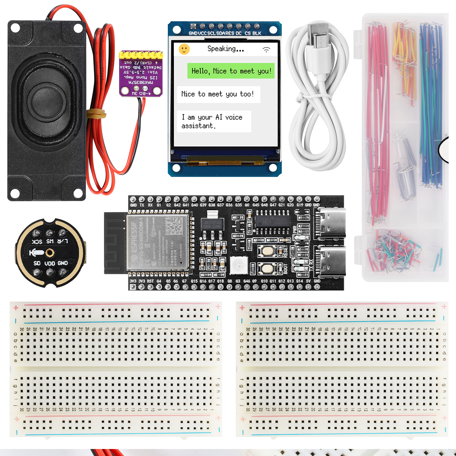 Keyestudio Xiao Zhi AI Chatbot DIY Kit DeepSeek Voice Interact Learning Kit с 1,54-дюймовым экраном для Arduino ESP32-S3