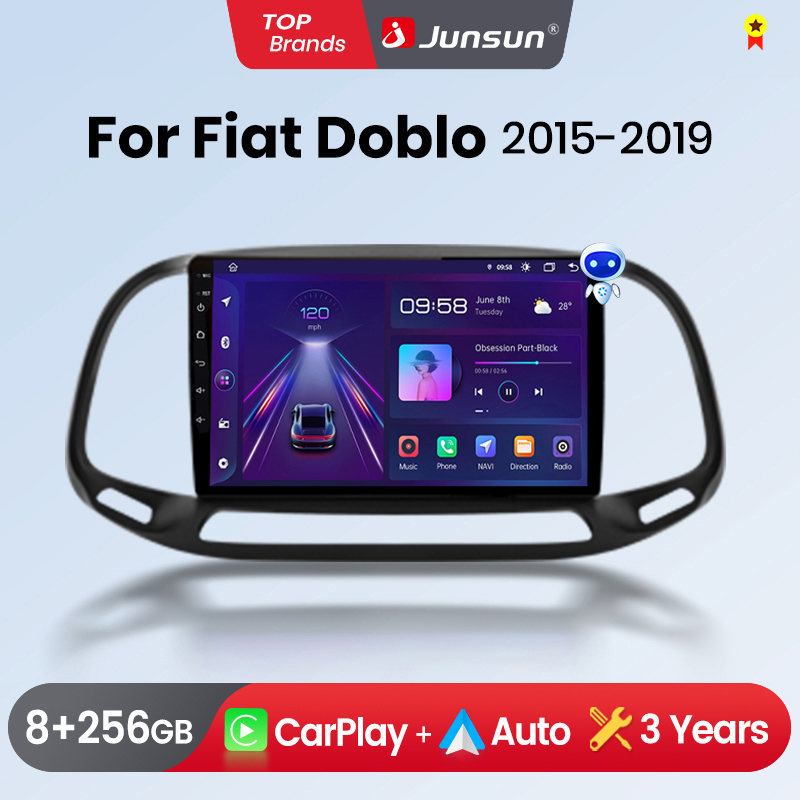 Junsun Bezprzewodowe Radio Samochodowe CarPlay Android Auto do Fiata Doblo 2015 - 2019, Inteligentne Systemy GPS, Stereo, Radio Multimedialne