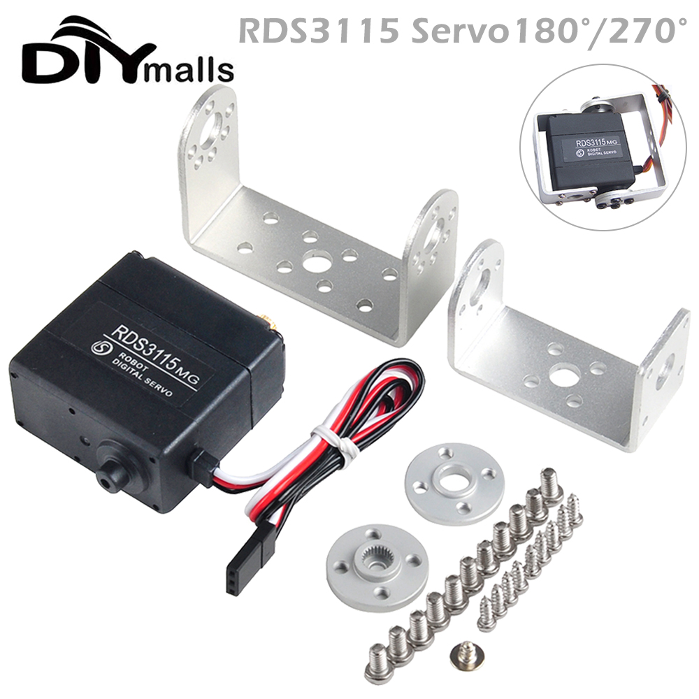 Servo Digitale 17KG RDS3115 con Ingranaggi in Metallo, Rotazione 180-270 Gradi, con Staffa a U per Braccio Servo, per Robot Fai-da-te, Auto RC, Barche, Camion