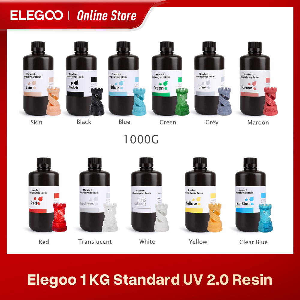 ELEGOO มาตรฐานเรซิ่น 3D เครื่องพิมพ์ 1000g สีเทาพืชเรซิ่น Rapid การพิมพ์ที่แม่นยํากลิ่นต่ํา 405nm LCD UV-Curing 3D เครื่องพิมพ์