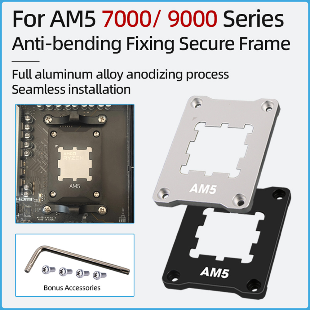 AM5 Aluminium CPU Anti-Bending Secure Frame Zwart/Zilver Warmteafvoer Voor 7000/9000 Serie Moederbord CPU Accessoire