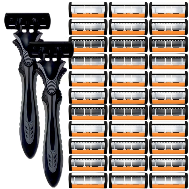 Maquinilla de afeitar manual para hombres, cuchilla de afeitar de 6 capas con cuchillas reemplazables, cuchillas que no dañan la piel, cuchilla para depilación