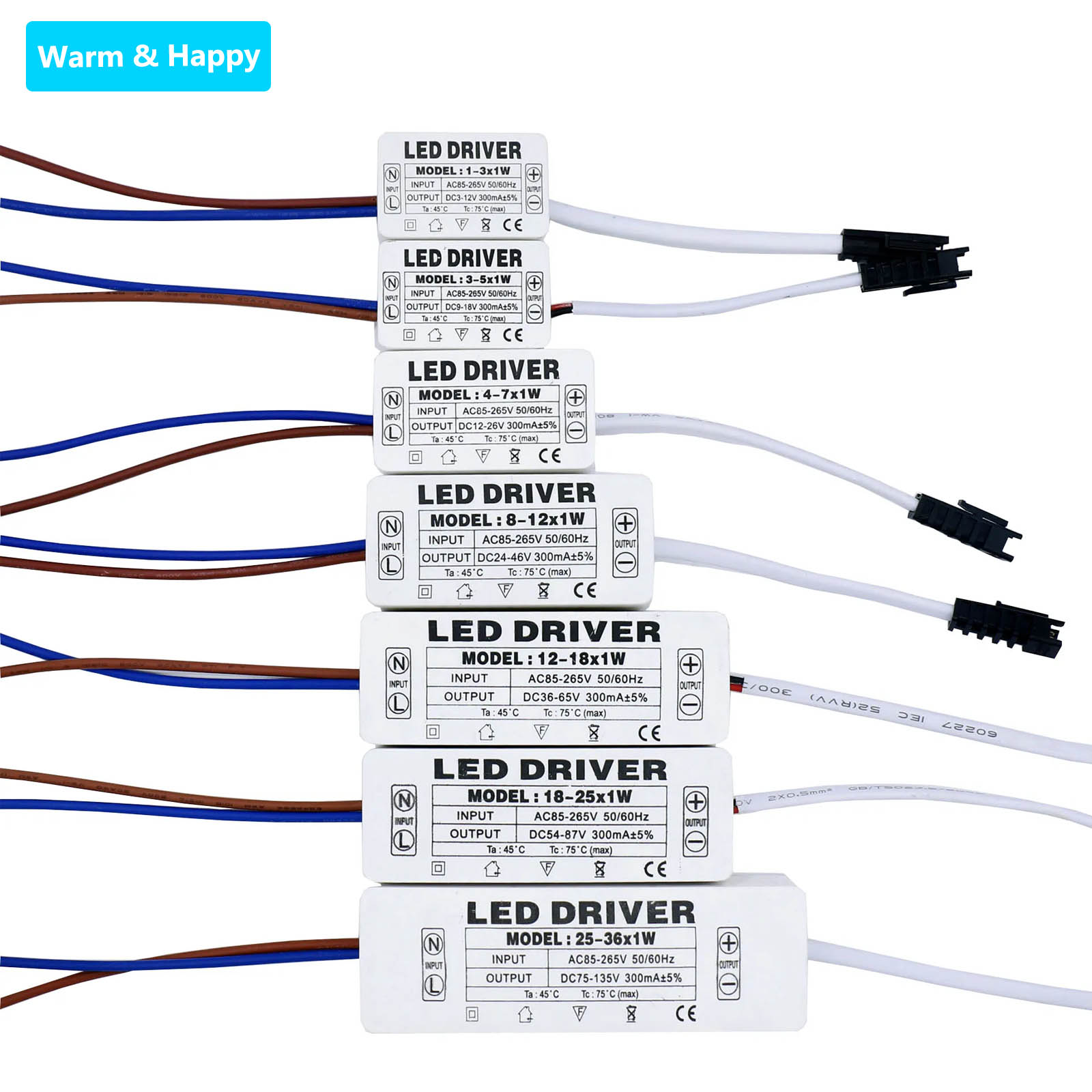 Controlador LED 300mA corriente constante 220V fuente de alimentación LED con puerto de conexión de carcasa para 1w ~ 8w 12w 18w 20w 25w 36w accesorios LED