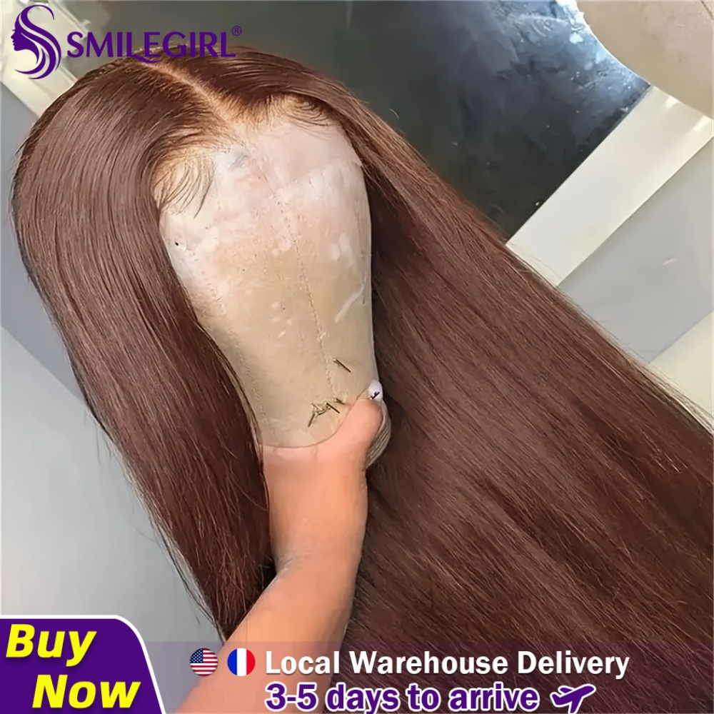 Smilegirl Chocolate Brown Straight Human Hair Wig 13×4 HD Transparent 13x6 Lace Front Wig Pre Plucked Baby Hair 16-34 Inch 180% Density Adjustable Cap Bleachable Real Hair No Shedding Tangle Free For Black Women Daily Dating