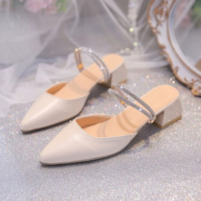 nieuwe Koreaanse versie mode strass teenslippers dikke hakken puntige dames zomer Hong Kong-stijl twee-wear sandalen