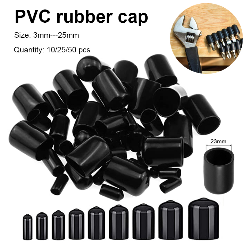 10/25/50 Uds 3-25mm PVC vinilo goma tapa de extremo redondo tapa roscada tubo de acero tubo de plástico protector de goma kit de clasificación