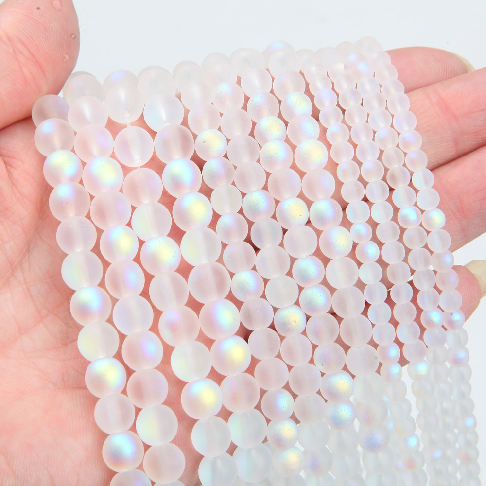 4/6/8mm contas de vidro brilhante geada transparente grânulo redondo para fazer jóias pulseiras colar frisado diy acessórios atacado