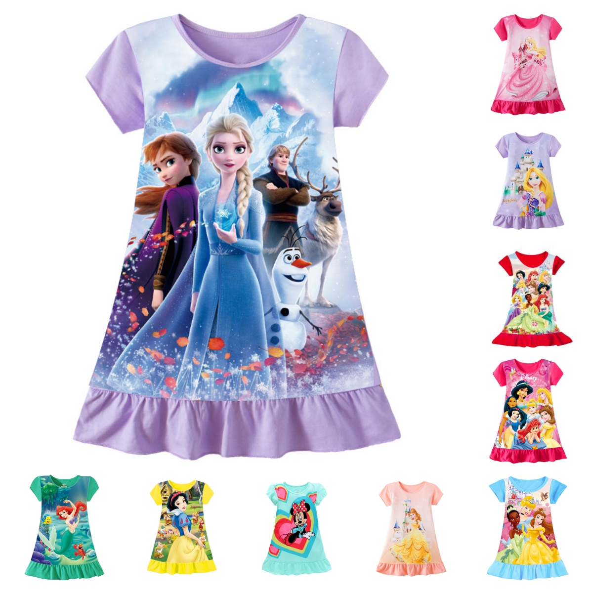 Novas crianças camisola elsa vestido dos desenhos animados minnie impressão pijamas meninas camisolas crianças vestidos de festa pijamas meninas vestido