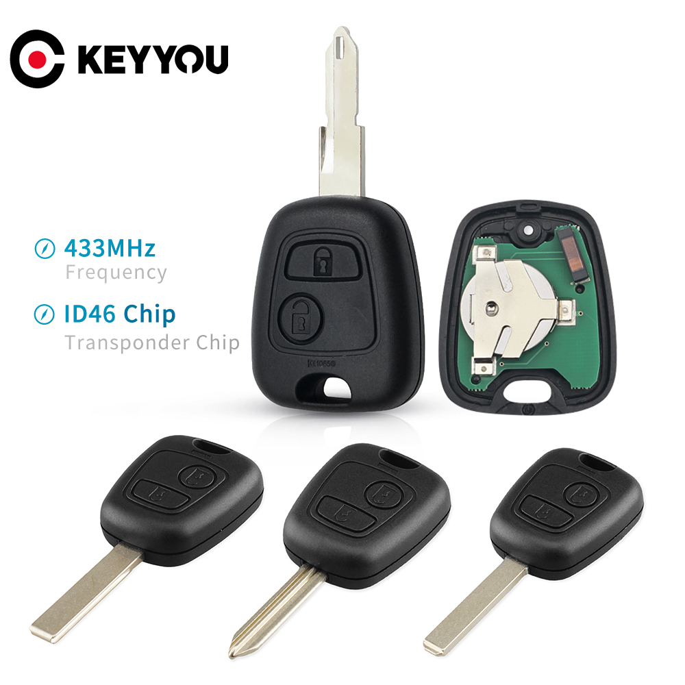 Keyyou Auto Afstandsbediening Sleutel 2 Knoppen 433Mhz ID46 Voor Peugeot 106 107 206 306 307 207 407 Partner Voor citroen C1 C2 C3 C4 Saxo Picasso