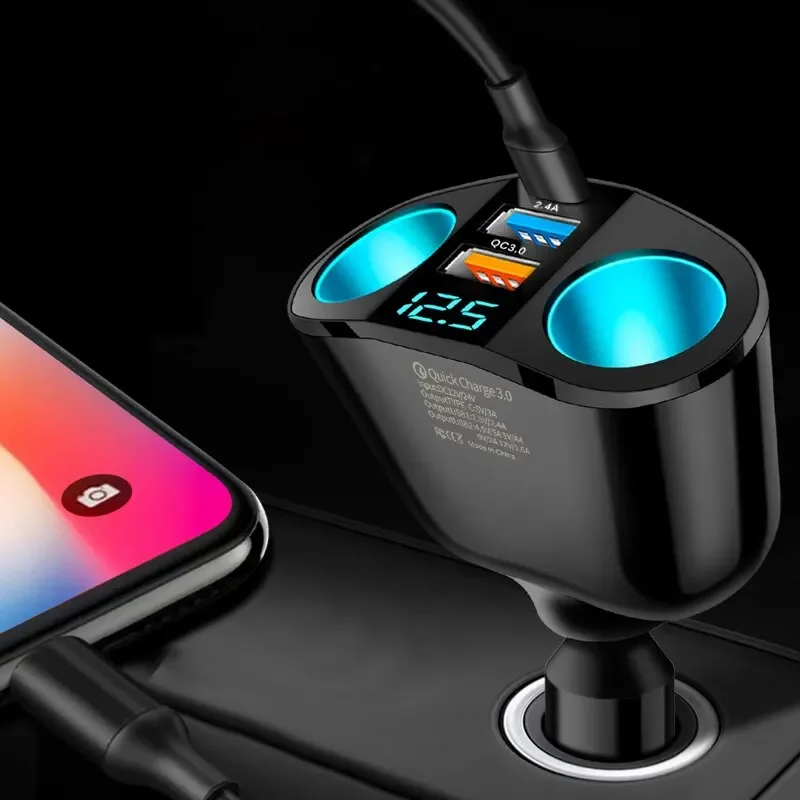 Se pueden cargar múltiples dispositivos al mismo tiempo con pantalla digital, adaptador de cargador de coche de doble puerto