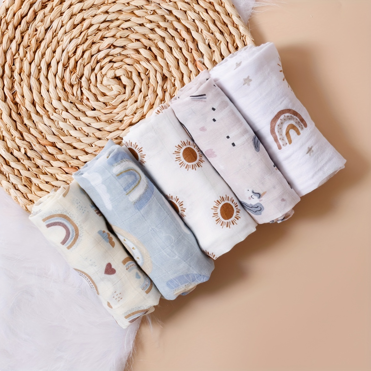Happyflute-Toallas cuadradas de muselina de algodón y bambú, 60x60CM, juego de 5 piezas, toallitas de gasa suave para cara de bebé y baño, Baberos para bebé recién nacido