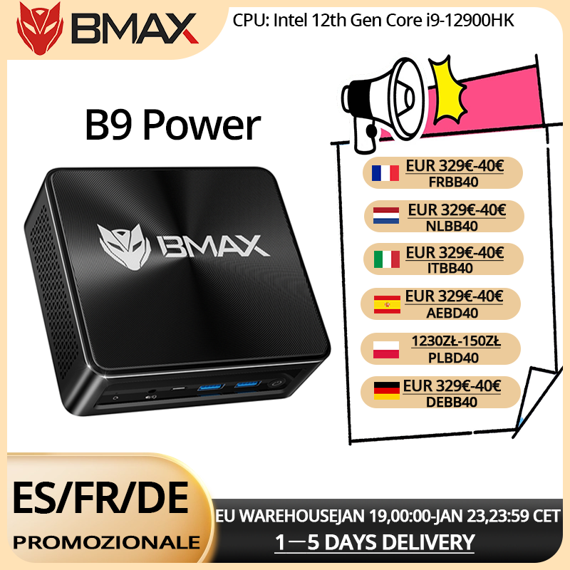 Bmax B9 Power Mini PC Intel Core i9-12900H 14-Core 5.0GHz 24GB/32GB RAM 1TB SSD WiFi 6 Bluetooth 5.2 Barebone Mini PC