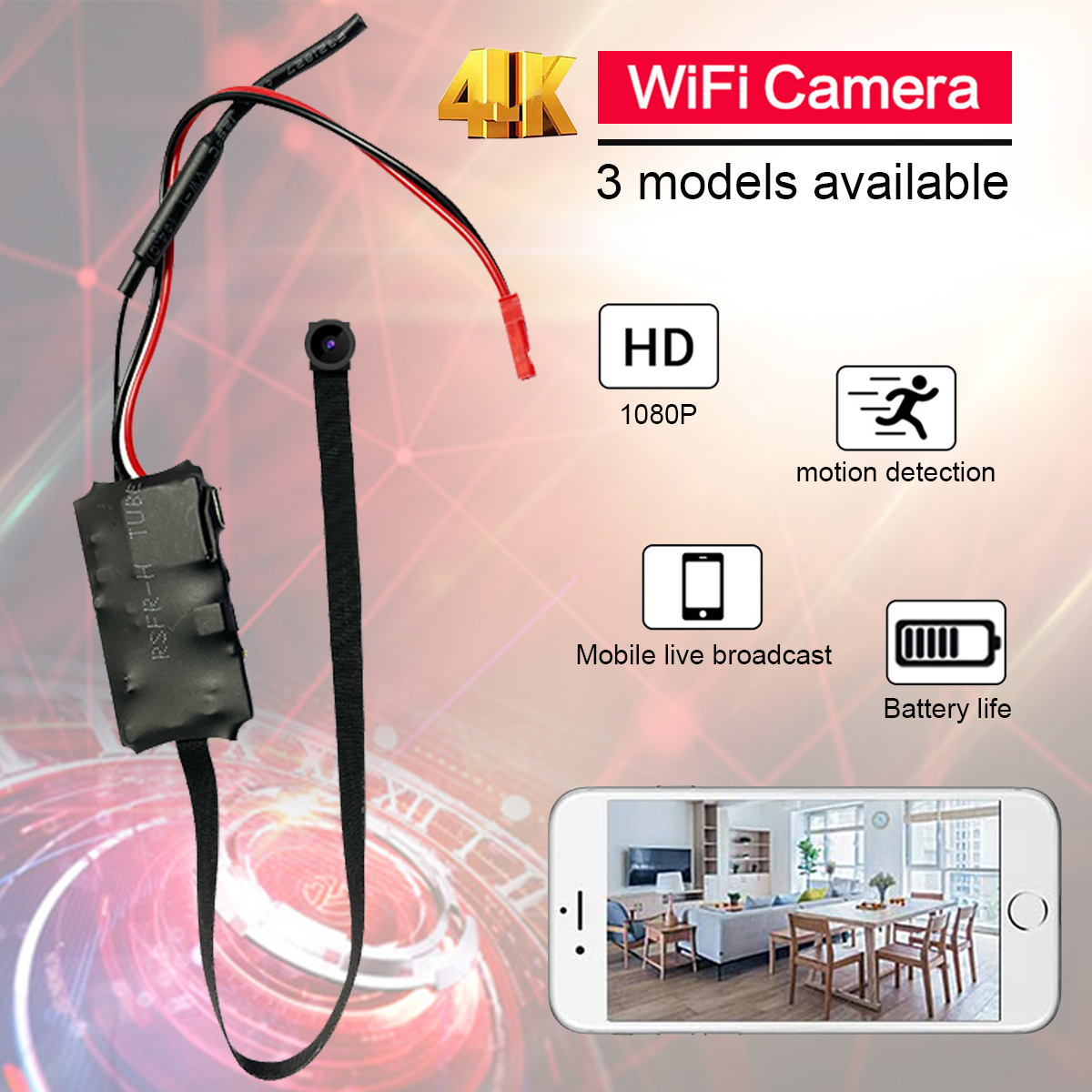 La cámara inalámbrica WiFi 2.0MP 4K home DIY admite transmisión en vivo en tiempo real a través de la aplicación de teléfono inteligente. Calidad de la imagen 1080P. 3 modelos disponibles