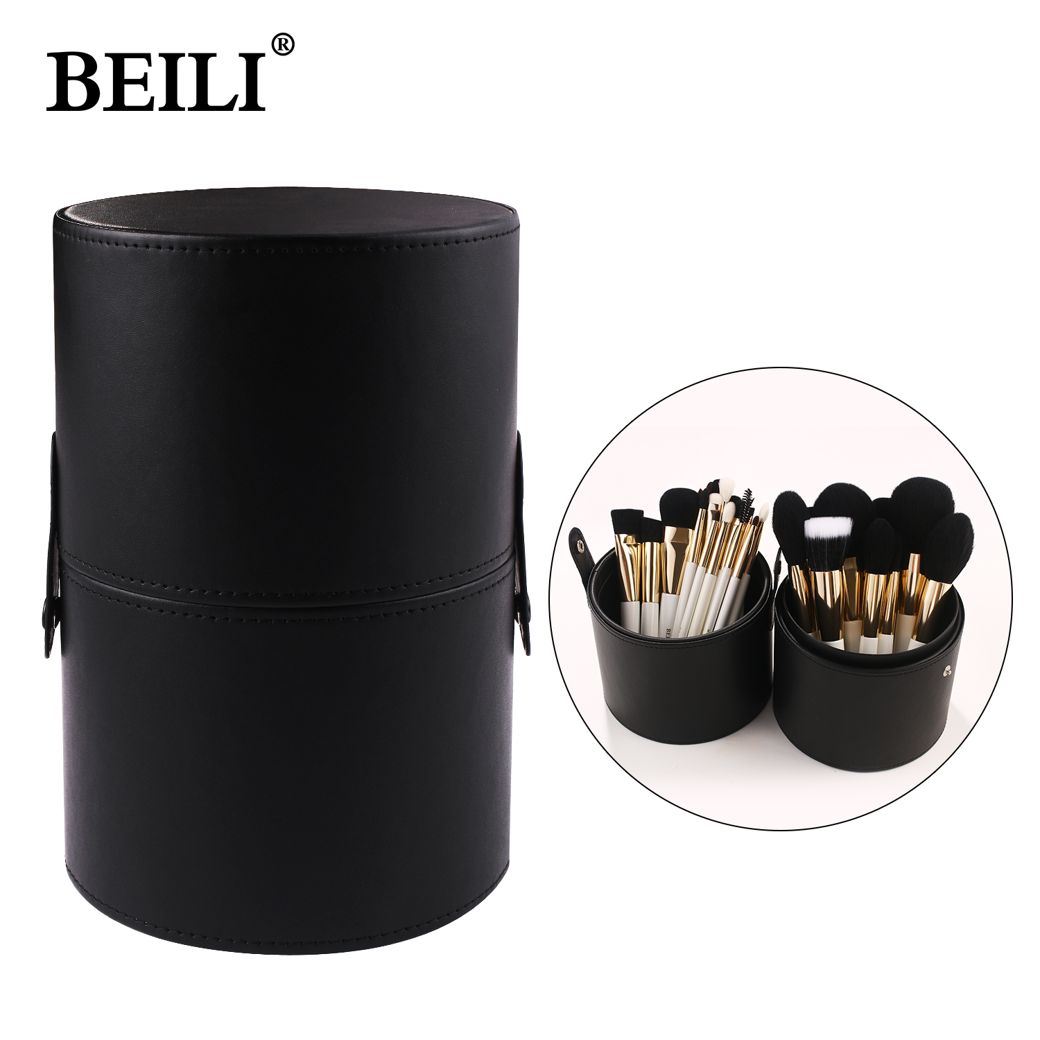 BEILI pinceau de maquillage cylindre brosses support de rangement organisateur étui de voyage pour outils cosmétiques cuir PU grand 1 pièces