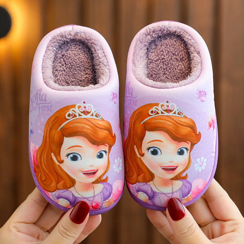 Детские хлопковые тапочки Disney, Нескользящие теплые нескользящие тапочки с героями мультфильмов Priness, зимние домашние тапочки для девочек, детские тапочки для родителей и детей, размер