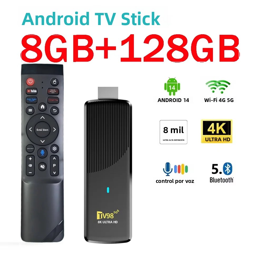 TV98 ATV X9 TV Stick 8GB 128GB Android 14,0 Allwinner H313 Quad Core Wifi 4G 5G BT5.0 Asistente de voz HD 4K 8K iptv