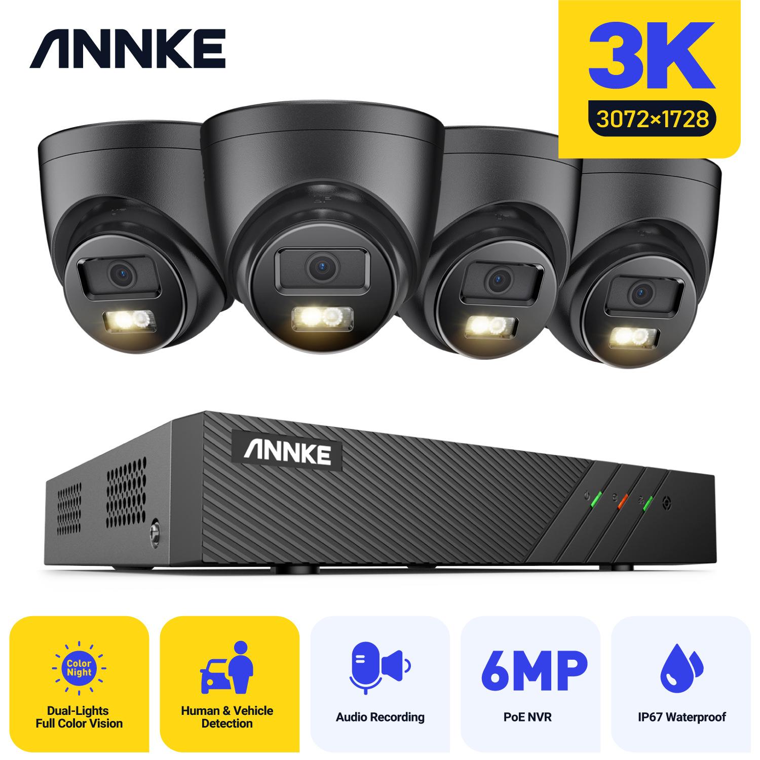 Système de vidéosurveillance ANNKE 3K 5MP Ultra HD POE, enregistreur NVR 8 canaux, caméras de sécurité 3K, kit CCTV, caméra IP intelligente à double éclairage