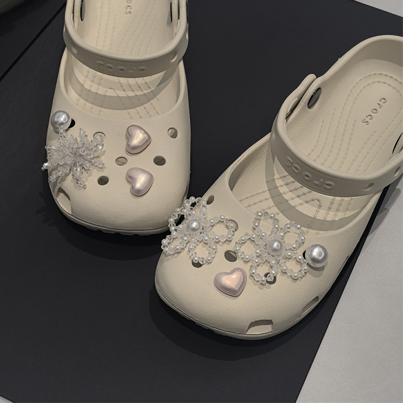 Set de dijes de perlas DIY para zapatos, decoración de zapatos con lazo y flor a la moda, hebilla de zapato extraíble, 1 set