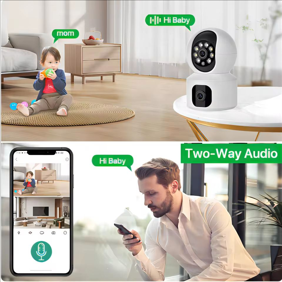 Cámara IP WiFi de 8MP con Doble Lente, Monitor para Bebés, Visión Nocturna en Color, Seguimiento Automático de Personas, Cámara de Vigilancia Inteligente para el Hogar