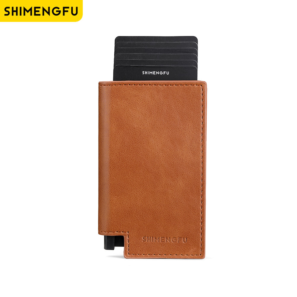 Cartera delgada con tarjetero RFID, estuche para tarjetas de identificación de negocios para hombres y mujeres, monedero de cuero con clip para dinero, almacenamiento fino para tarjetas bancarias