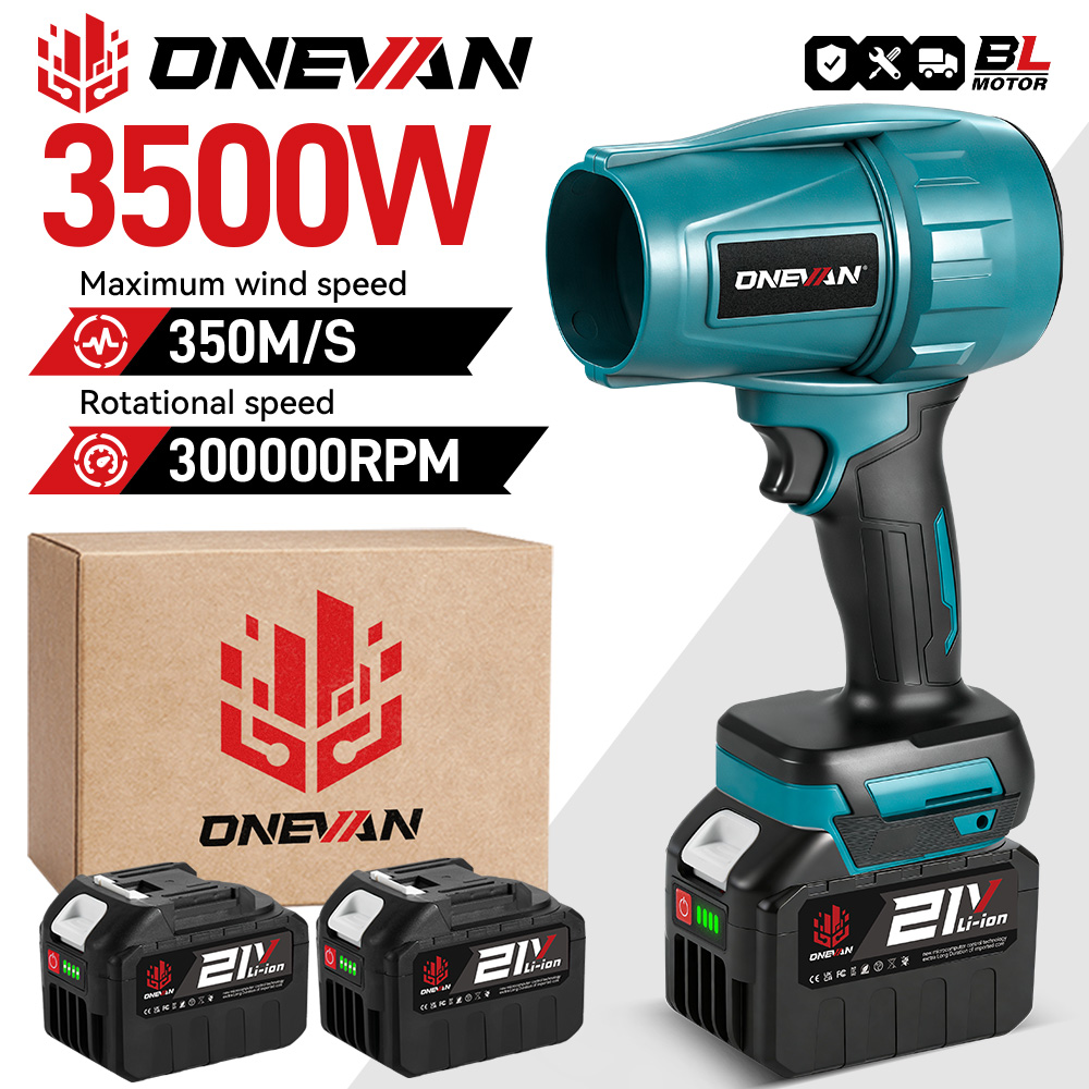 ONEVAN Brushless 3500W Electric Turbo Blower Jet Fan 350M/S Violent Car Dryer Snow Dust Blowing Tool For Makita 18V Battery Pin