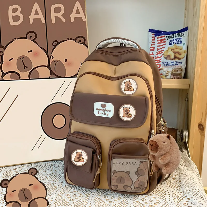 Kapibala Grundschule Schultasche Kawaii Große Kapazität Modetrend Braun Capybara College Style Junior High School Rucksack