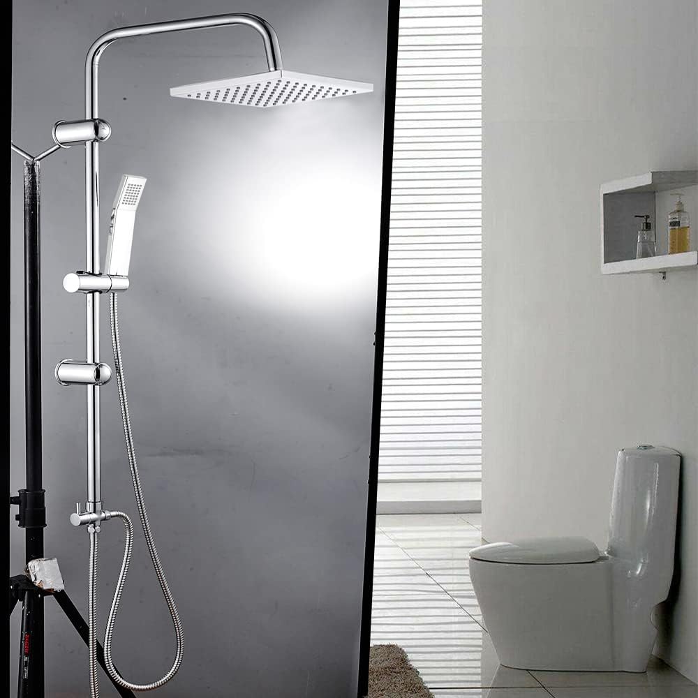 DayPlus Kit doccia a pioggia quadrata cromata con doppio sollevatore rigido e soffione a pioggia e doccia a mano Set da bagno doppio per il bagno