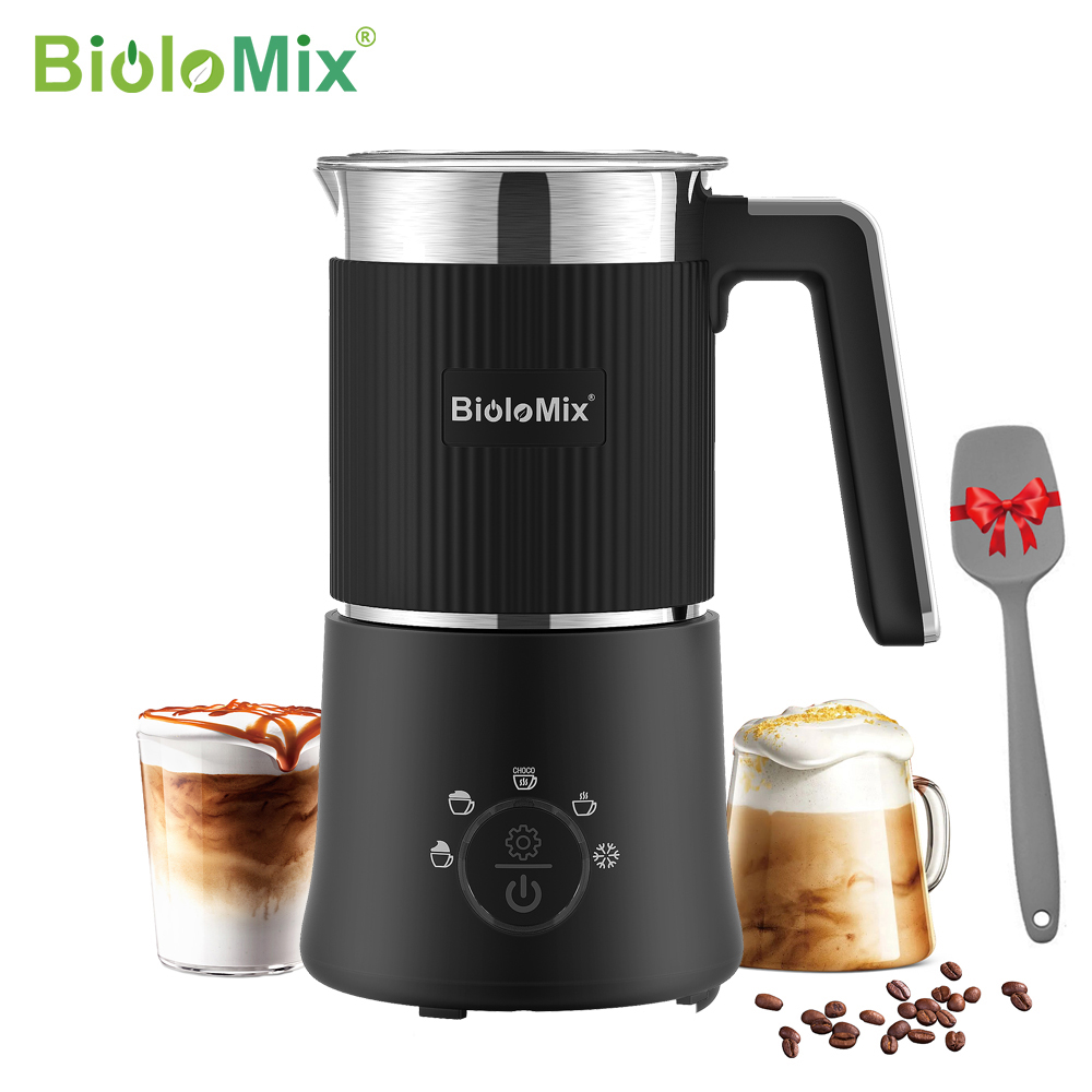 Batedor de leite e vaporizador removível BioloMix, fabricante automático de espuma quente/frio e chocolate quente 5 em 1, seguro para máquina de lavar louça