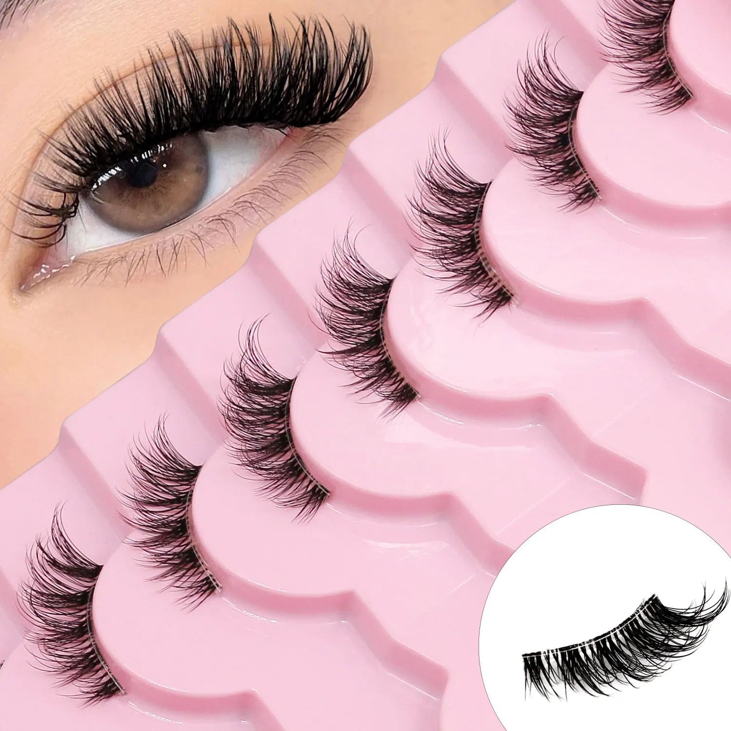 Veltrinay – demi-cils naturels pour chat, doux et vaporeux, avec bande Invisible transparente, faux cils réutilisables en vison, maquillage