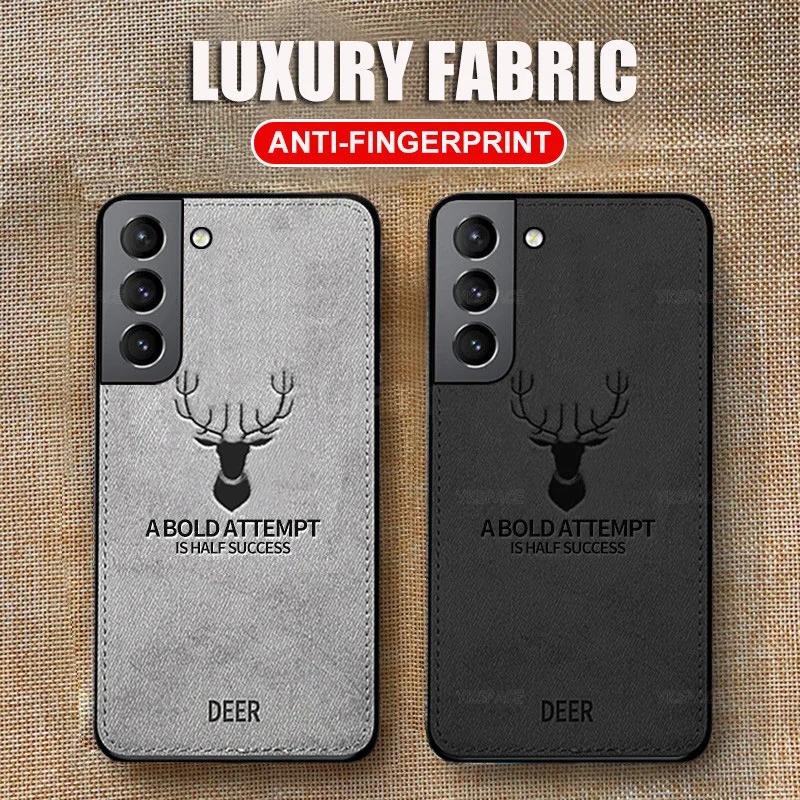 DEER Luxury Cloth Frabic Case For Samsung Galaxy S21 S22 S23 S24 FE S25 Note 9 10 Plus 20 Ultra Phone Cover Vintage