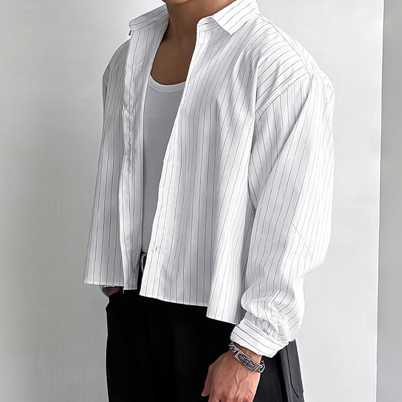 Nieuwe Britse Retro Mannen Gestreepte Shirts Trendy Losse Revers Vest Met Lange Mouwen Tops Herfst Vrije Tijd Hoge Kwaliteit Basic Blouse S-2XL