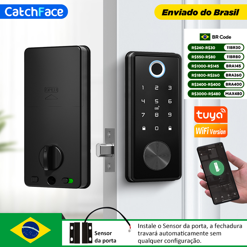 Novo brasil tuya fechadura inteligente fechadura eletrônica inteligente app chave de impressão digital fechadura sem chave para escritório em casa apartamento
