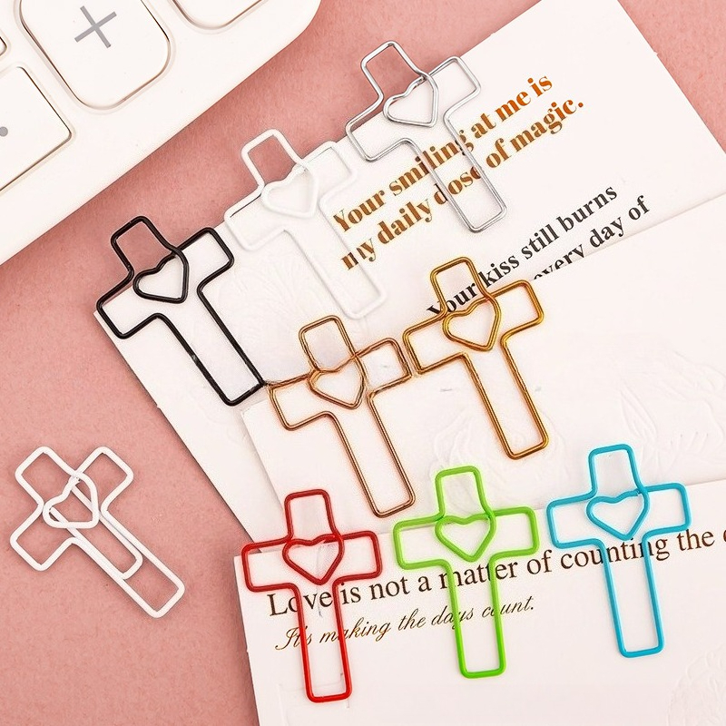 10-100pcs Colorful Love Crosses Shaped Paper Clips Small Bookmarks Office Metal Paper Clips Planner Clips School Stationery