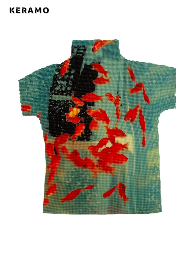 Y2K Neue Mode Rollkragen Hand Bemalt Kurzarm Mantel T-shirt 2024 Sommer frauen Casual Streetwear Stil Schlank Tees top